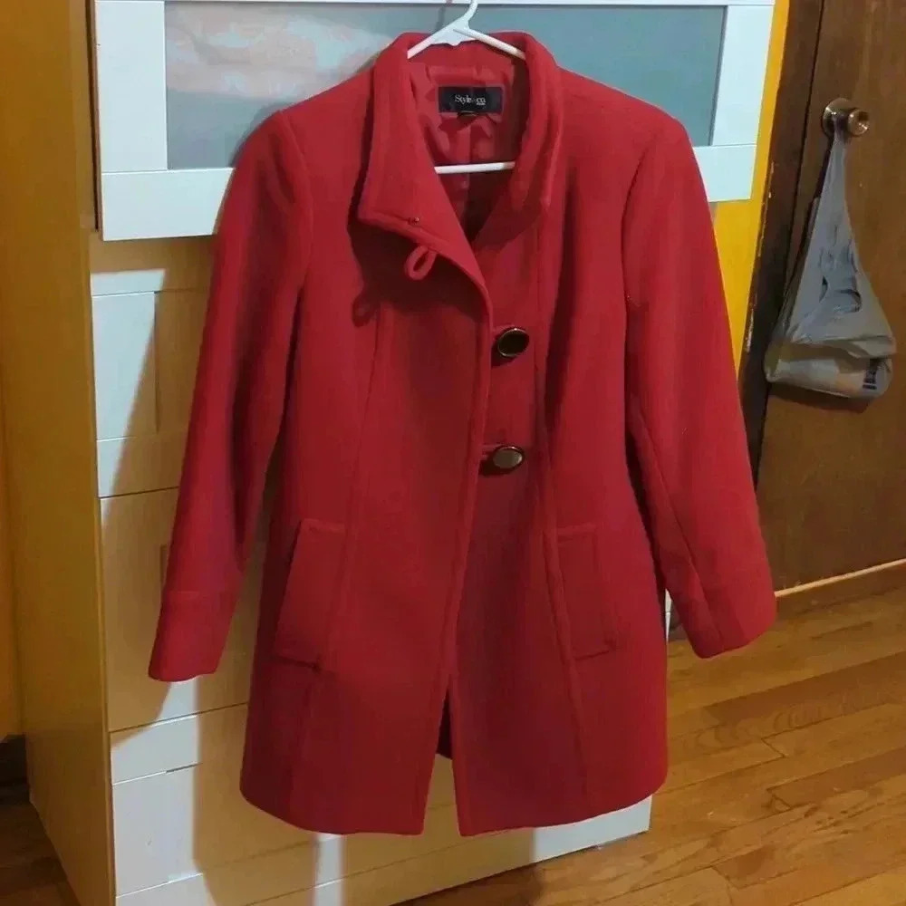 Red Style&Co Petite M Pea Coat